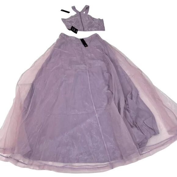 NWT Lulu's 2 Piece Set Ball Gown + Halter Crop Top Lilac Purple Prom Formal Sz M - Picture 5 of 12
